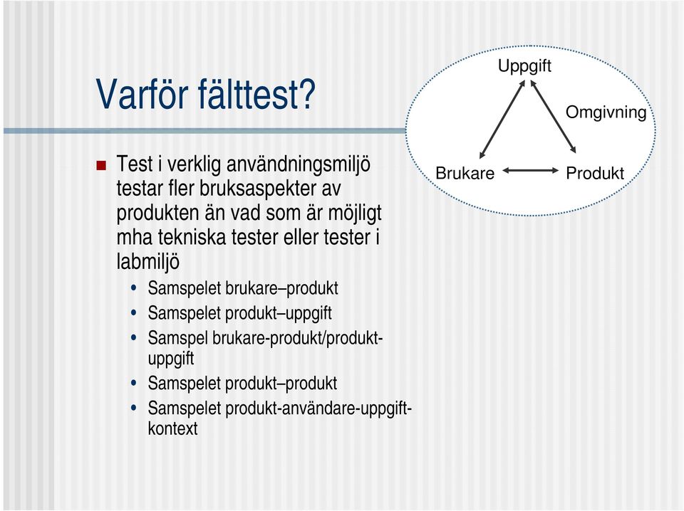 produkten än vad som är möjligt mha tekniska tester eller tester i labmiljö Samspelet