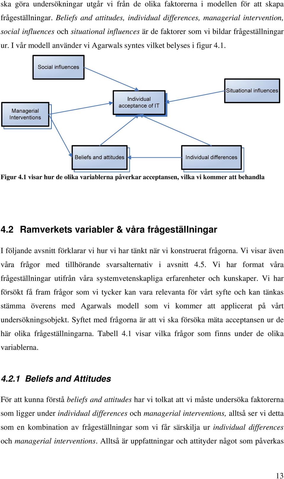 I vår modell använder vi Agarwals syntes vilket belyses i figur 4.1. Figur 4.1 visar hur de olika variablerna påverkar acceptansen, vilka vi kommer att behandla 4.