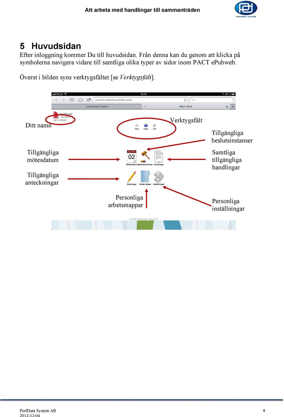 PACT epubweb. Överst i bilden syns verktygsfältet [se Verktygsfält].