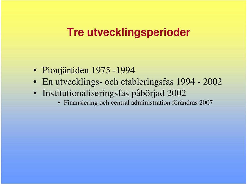 Institutionaliseringsfas påbörjad 2002