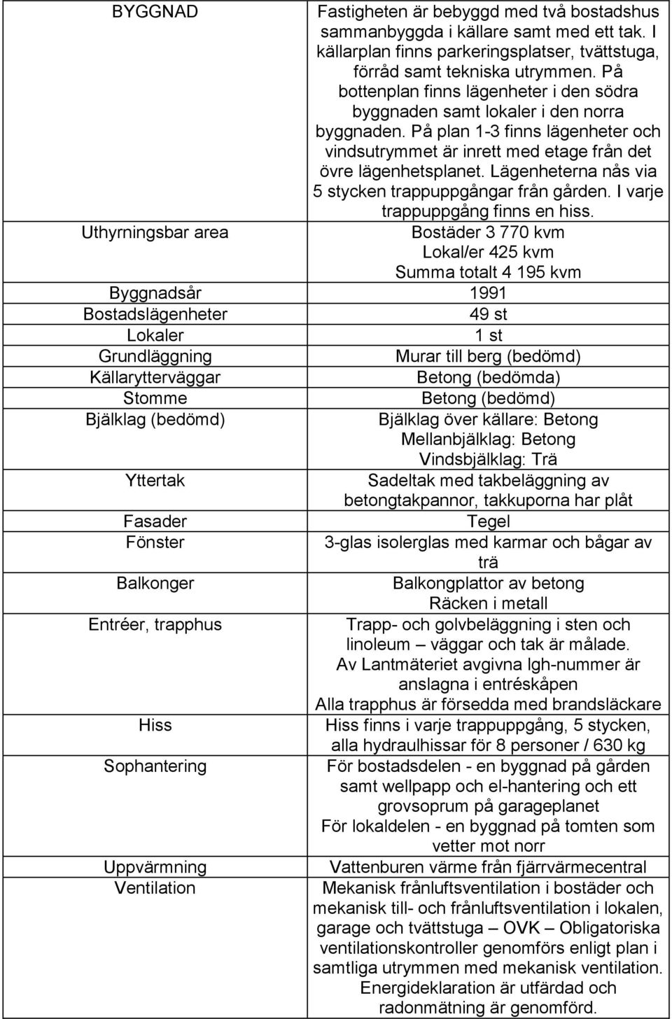 Lägenheterna nås via 5 stycken trappuppgångar från gården. I varje trappuppgång finns en hiss.