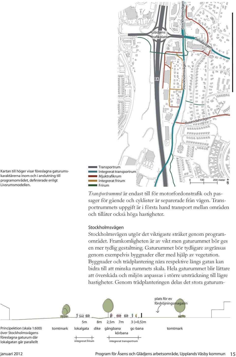 Transportrum Integrerat transportrum Mjuktrafikrum Integrerat frirum Frirum 0 100 200 meter N Transportrummet är endast till för motorfordonstrafik och passager för gående och cyklister är separerade