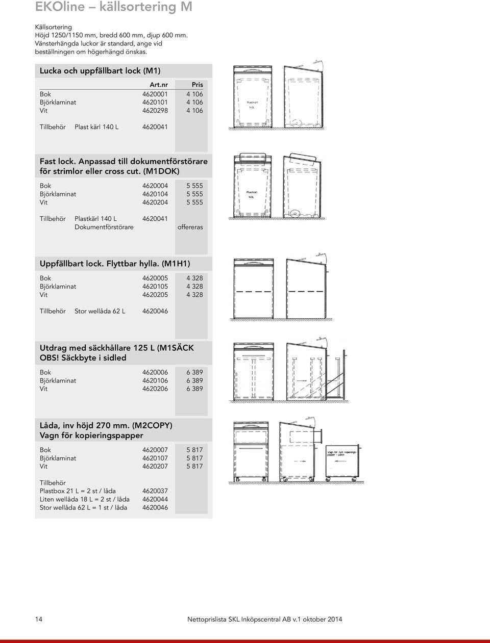 (M1DOK) Bok 4620004 5 555 Björklaminat 4620104 5 555 Vit 4620204 5 555 Plastkärl 140 L 4620041 Dokumentförstörare offereras Uppfällbart lock. Flyttbar hylla.