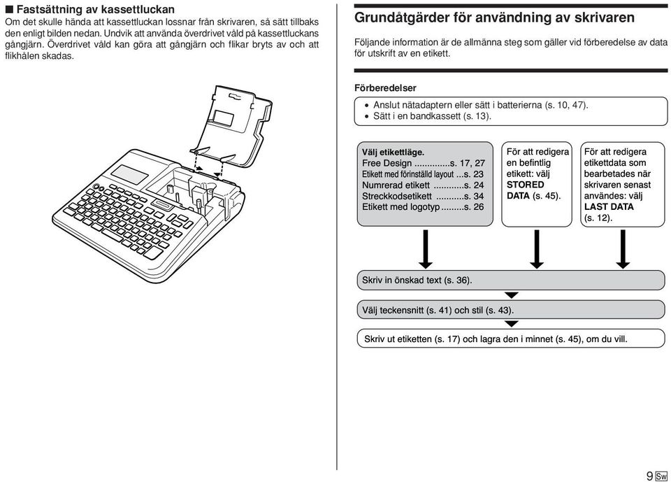 Grundåtgärder för användning av skrivaren Följande information är de allmänna steg som gäller vid förberedelse av data för utskrift av en etikett.