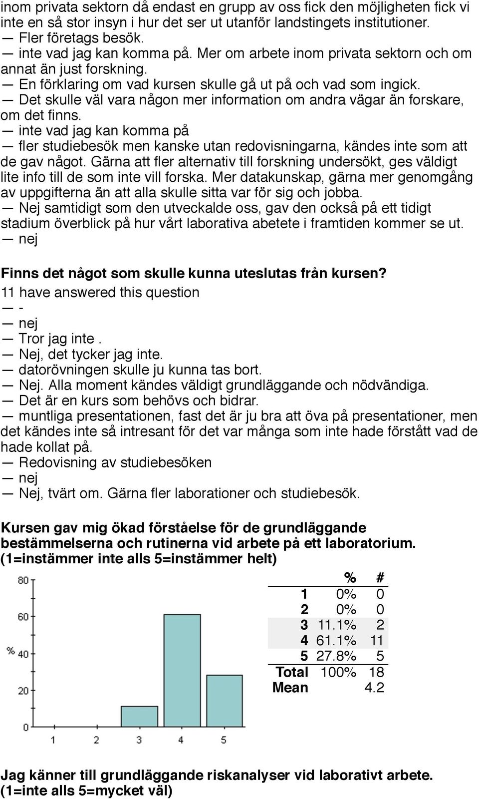 Det skulle väl vara någon mer information om andra vägar än forskare, om det finns. inte vad jag kan komma på fler studiebesök men kanske utan redovisningarna, kändes inte som att de gav något.