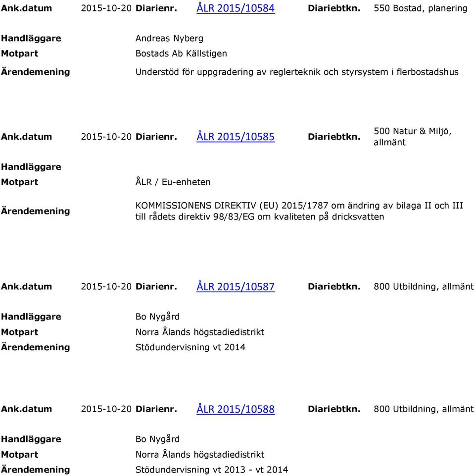 ÅLR 2015/10585 Diariebtkn.