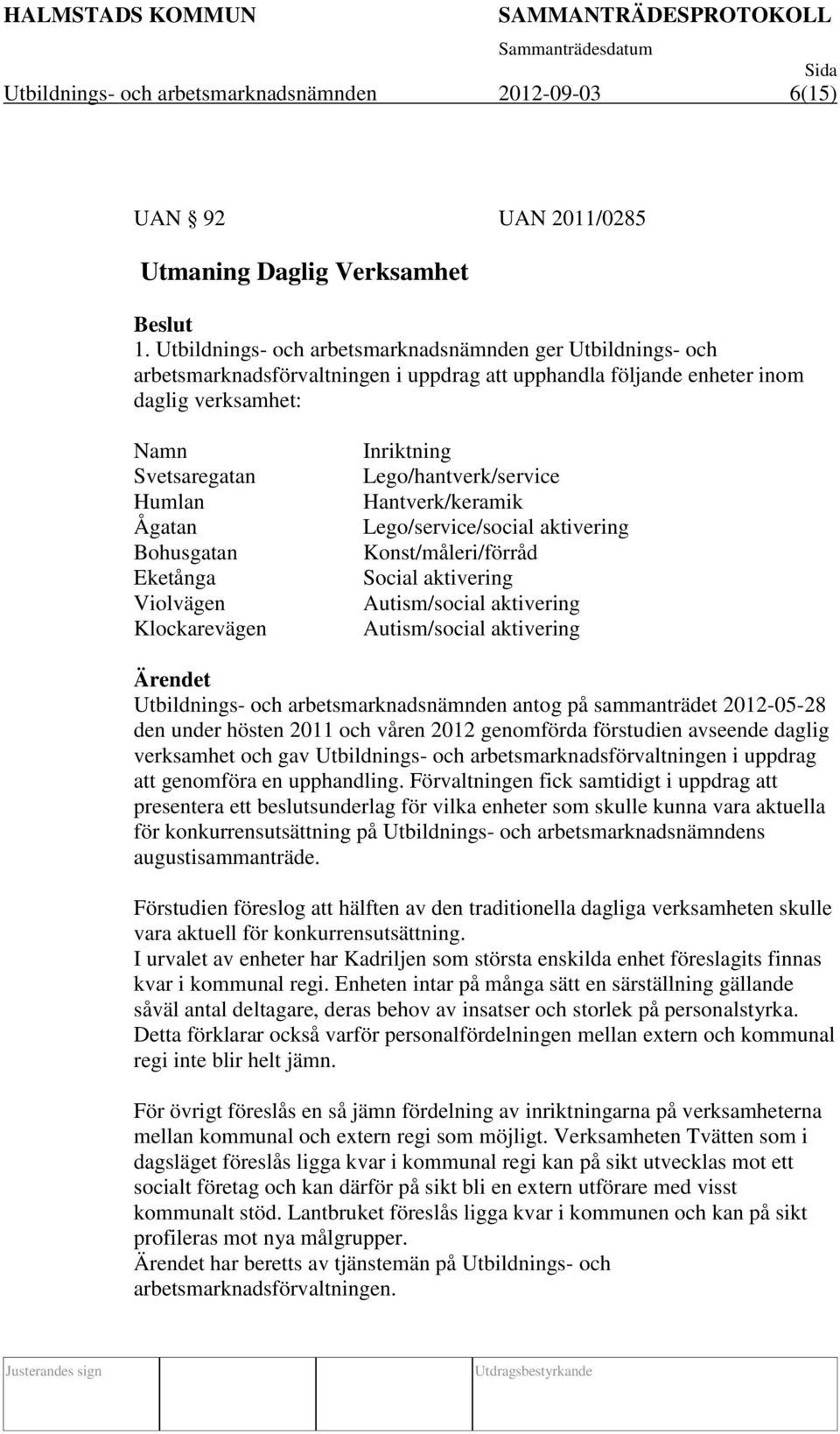 Eketånga Violvägen Klockarevägen Inriktning Lego/hantverk/service Hantverk/keramik Lego/service/social aktivering Konst/måleri/förråd Social aktivering Autism/social aktivering Autism/social