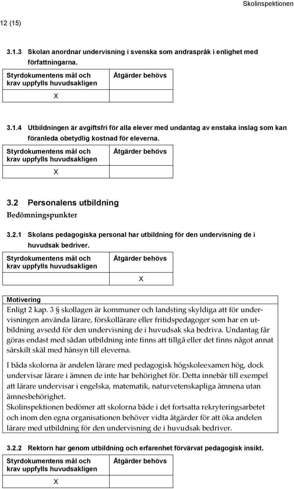 3 skollagen är kommuner och landsting skyldiga att för undervisningen använda lärare, förskollärare eller fritidspedagoger som har en utbildning avsedd för den undervisning de i huvudsak ska bedriva.