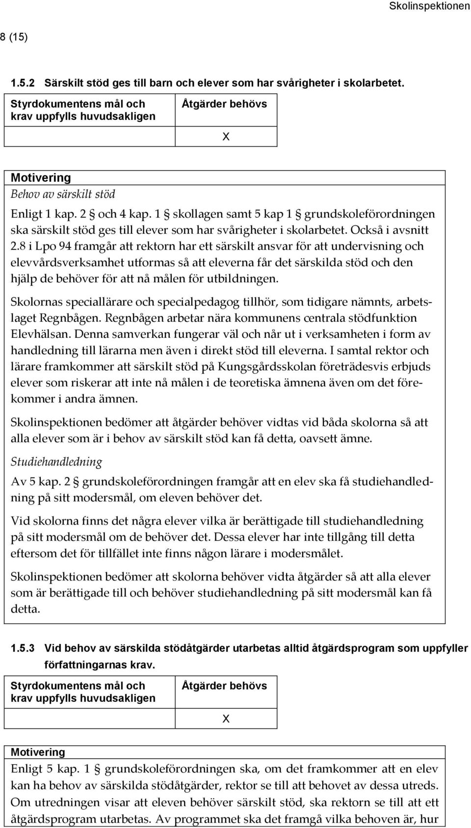 8 i Lpo 94 framgår att rektorn har ett särskilt ansvar för att undervisning och elevvårdsverksamhet utformas så att eleverna får det särskilda stöd och den hjälp de behöver för att nå målen för