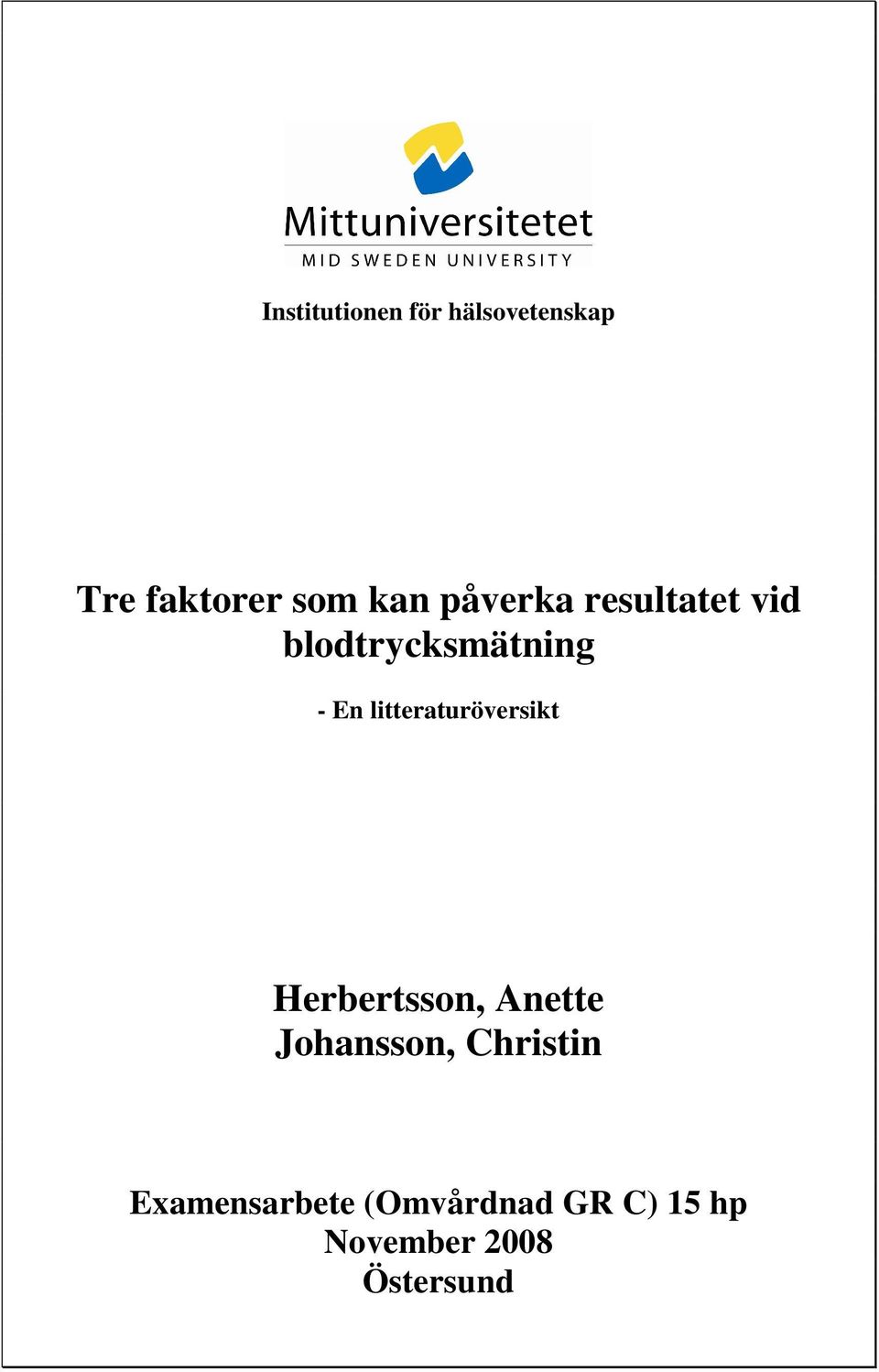 litteraturöversikt Herbertsson, Anette Johansson,