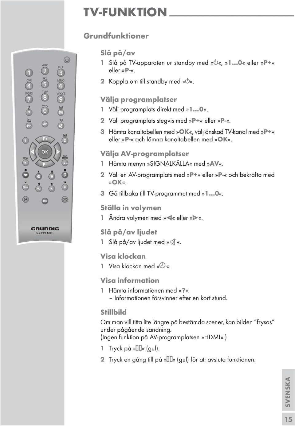 3 Hämta kanaltabellen med»ok«, välj önskad TV-kanal med»p+«eller»p-«och lämna kanaltabellen med»ok«. Välja AV-programplatser 1 Hämta menyn»signalkälla«med»av«.