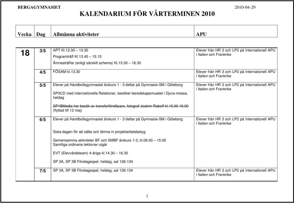 45 15.15 Ämnesträffar (enligt särskilt schema) Kl.15.30 16.30 4/5 FÖSAM kl.13.