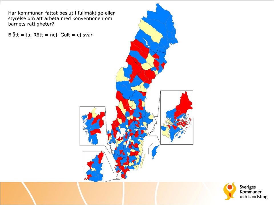 Blått = ja, Rött = nej, Gult = ej svar Deklaration frivilligt åtagande