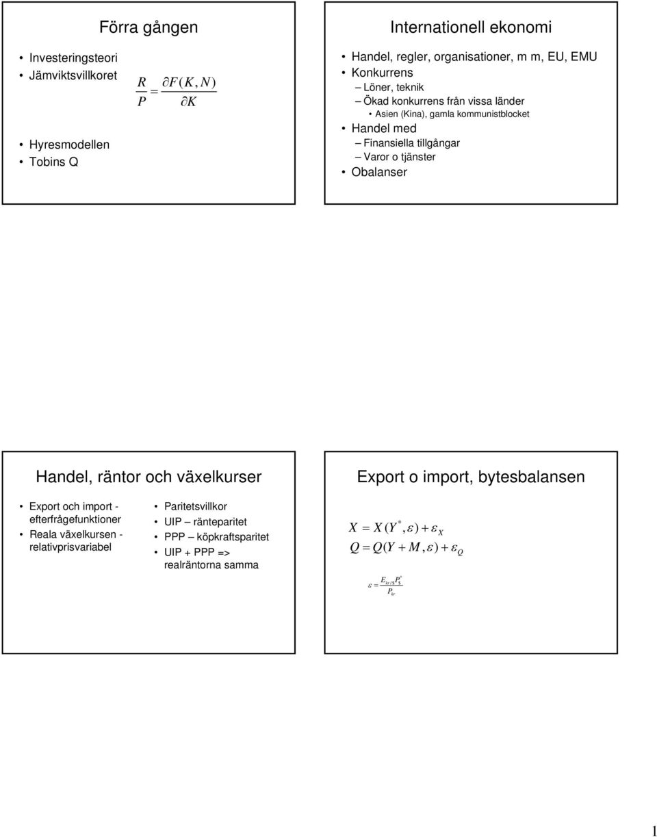 Varor o jänsr Obalansr Handl, ränor och växlkursr xpor o impor, bysbalansn xpor och impor - frfrågfunkionr Rala växlkursn -