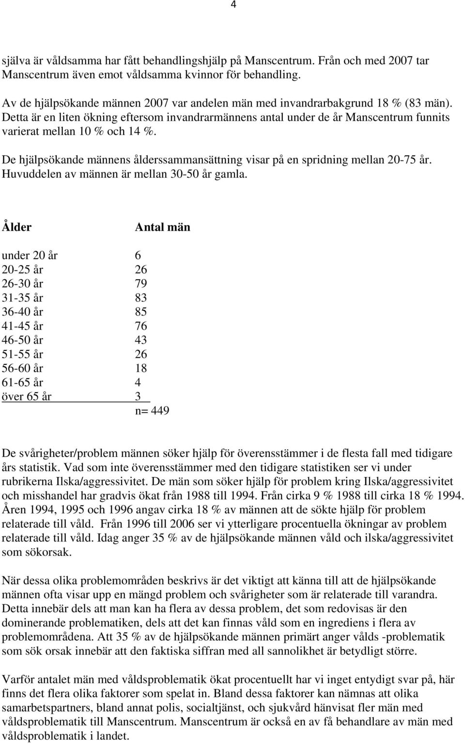 Detta är en liten ökning eftersom invandrarmännens antal under de år Manscentrum funnits varierat mellan 10 % och 14 %.