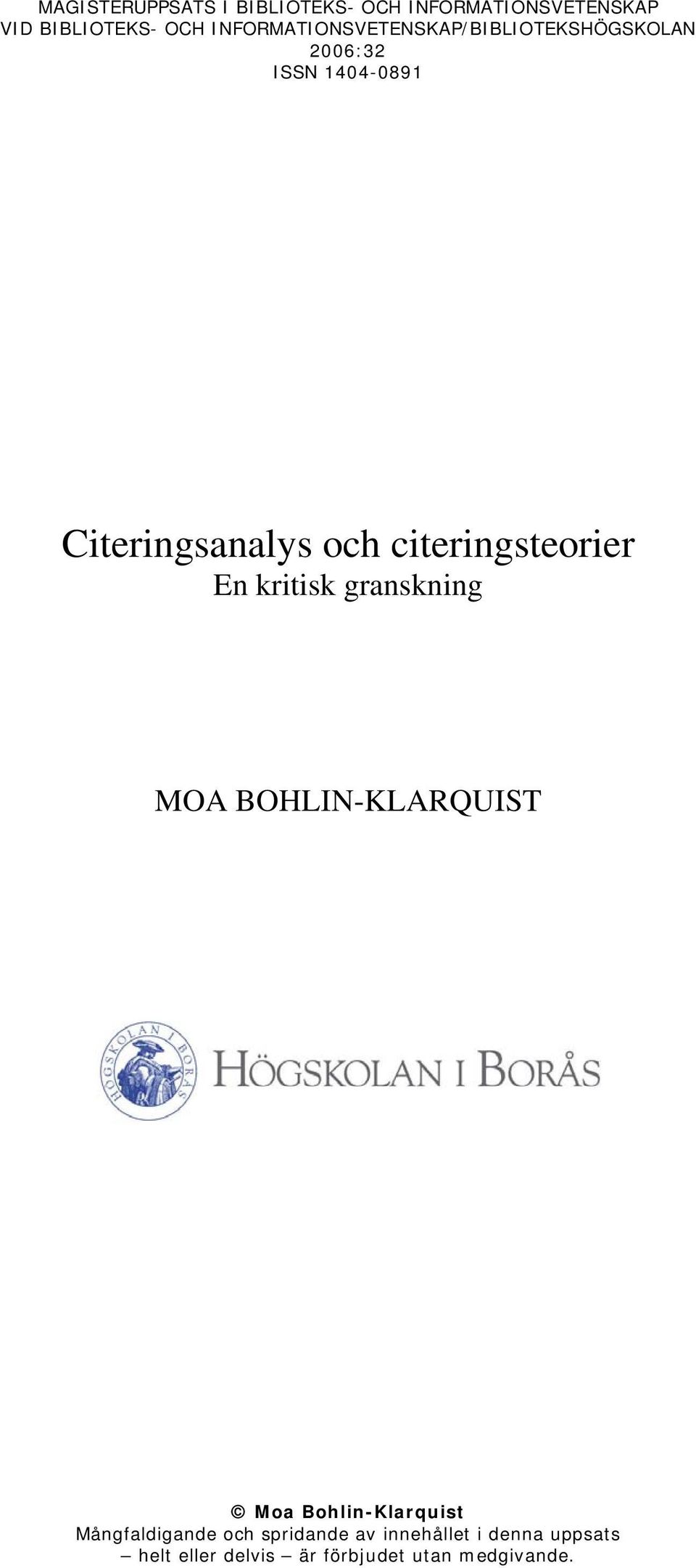 citeringsteorier En kritisk granskning MOA BOHLIN-KLARQUIST Moa Bohlin-Klarquist