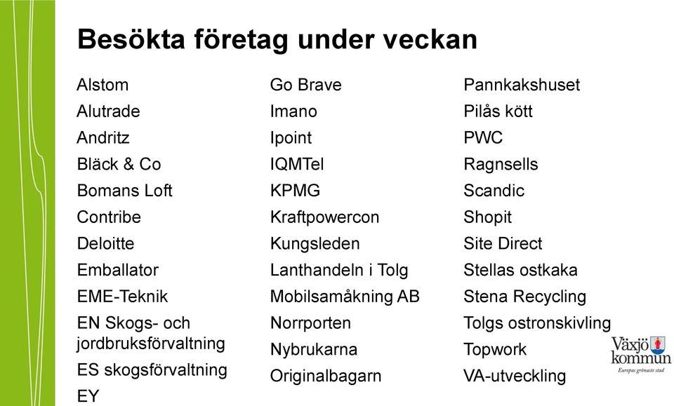 Kraftpowercon Kungsleden Lanthandeln i Tolg Mobilsamåkning AB Norrporten Nybrukarna Originalbagarn