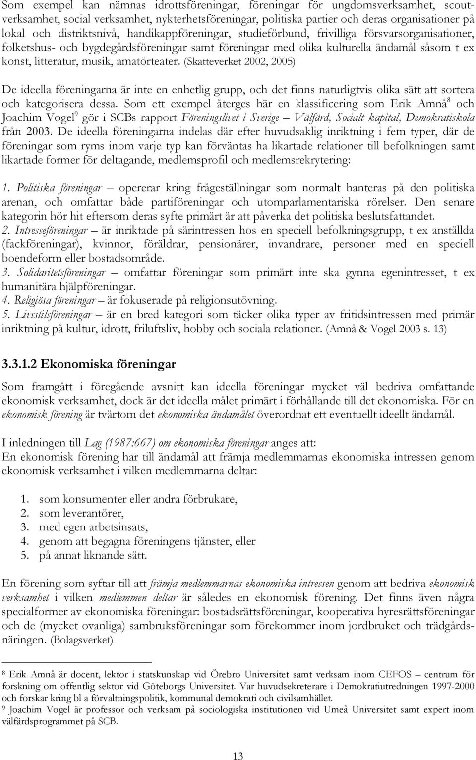 musik, amatörteater. (Skatteverket 2002, 2005) De ideella föreningarna är inte en enhetlig grupp, och det finns naturligtvis olika sätt att sortera och kategorisera dessa.