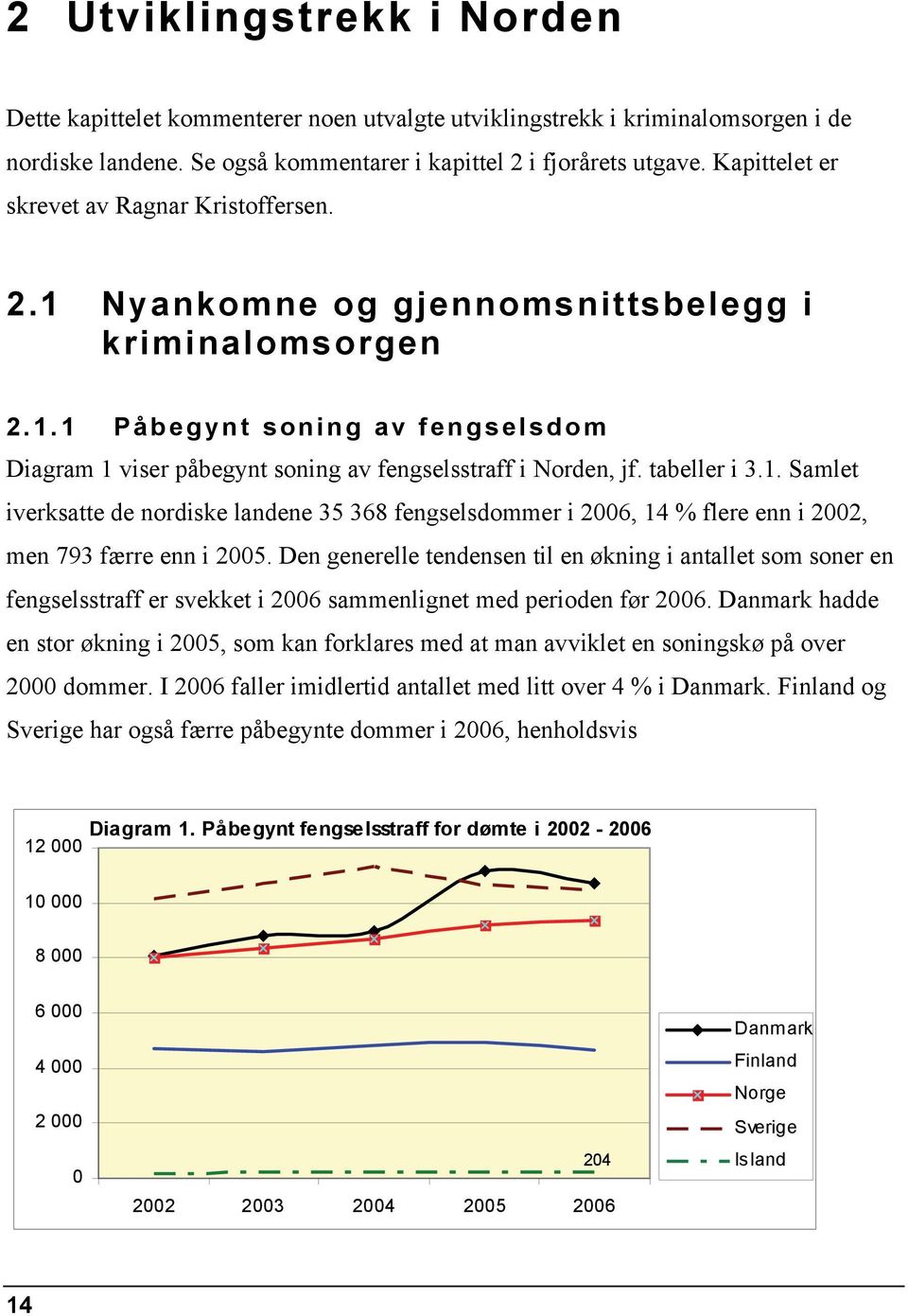 tabeller i 3.1. Samlet iverksatte de nordiske landene 35 368 fengselsdommer i 2006, 14 % flere enn i 2002, men 793 færre enn i 2005.