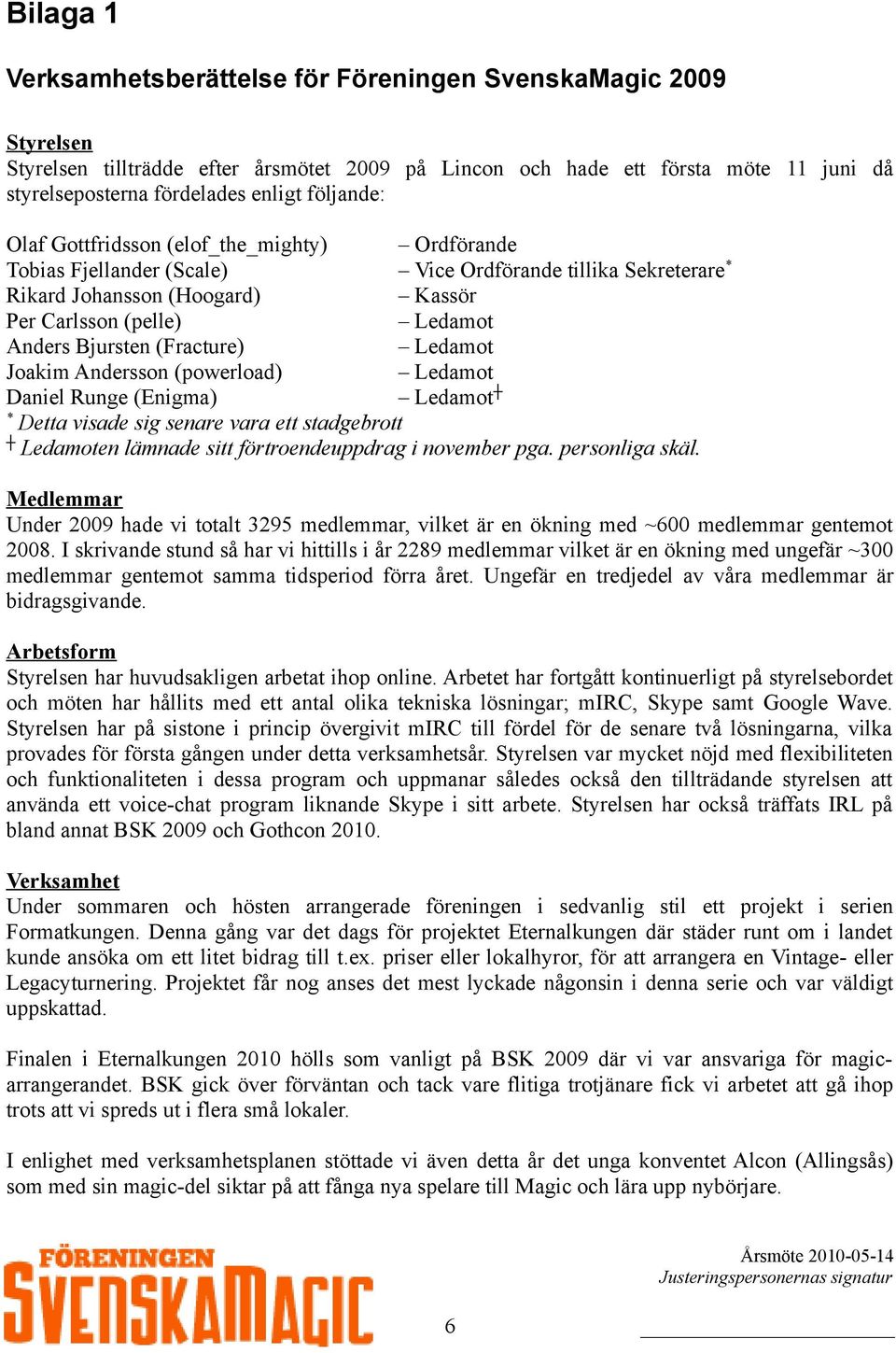 (Fracture) Ledamot Joakim Andersson (powerload) Ledamot Daniel Runge (Enigma) Ledamot * Detta visade sig senare vara ett stadgebrott Ledamoten lämnade sitt förtroendeuppdrag i november pga.