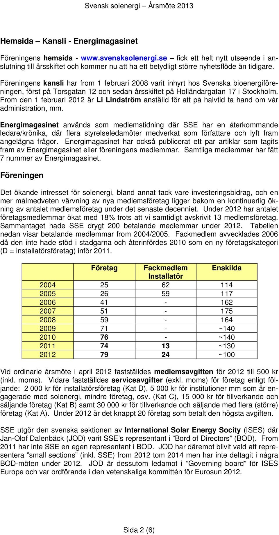 Föreningens kansli har from 1 februari 2008 varit inhyrt hos Svenska bioenergiföreningen, först på Torsgatan 12 och sedan årsskiftet på Holländargatan 17 i Stockholm.