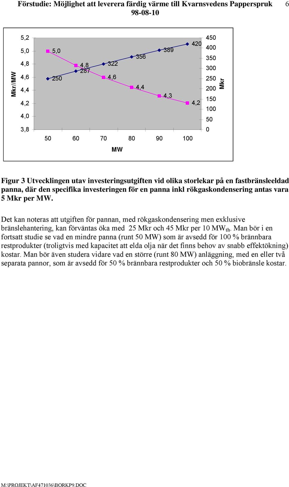 Det kan noteras att utgiften för pannan, med rökgaskondensering men exklusive bränslehantering, kan förväntas öka med 25 Mkr och 45 Mkr per 10 MW th.