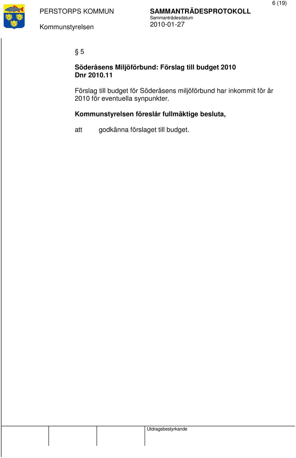 11 Förslag till budget för Söderåsens miljöförbund har