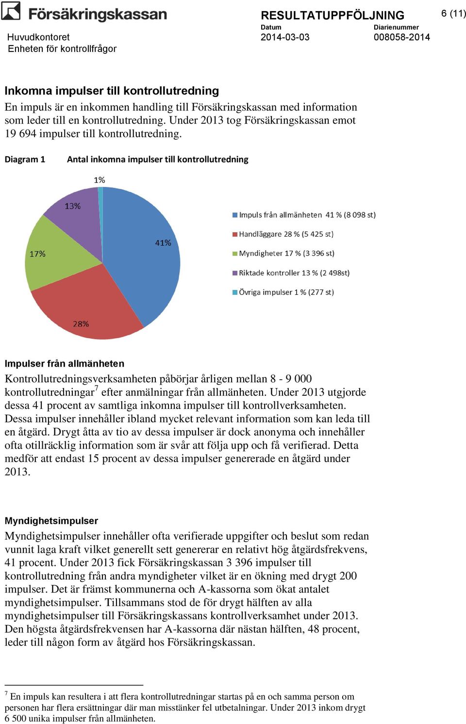 Diagram 1 Antal inkomna impulser till kontrollutredning Impulser från allmänheten Kontrollutredningsverksamheten påbörjar årligen mellan 8-9 000 kontrollutredningar 7 efter anmälningar från