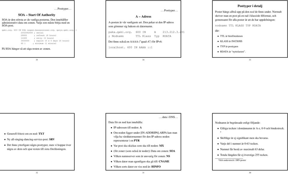 A Adress... Posttyper... A-posten är vår vanligaste art. Den pekar ut den IP-adress som gömmer sig bakom ett datornamn. paka.qaki.org. 600 IN A 213.