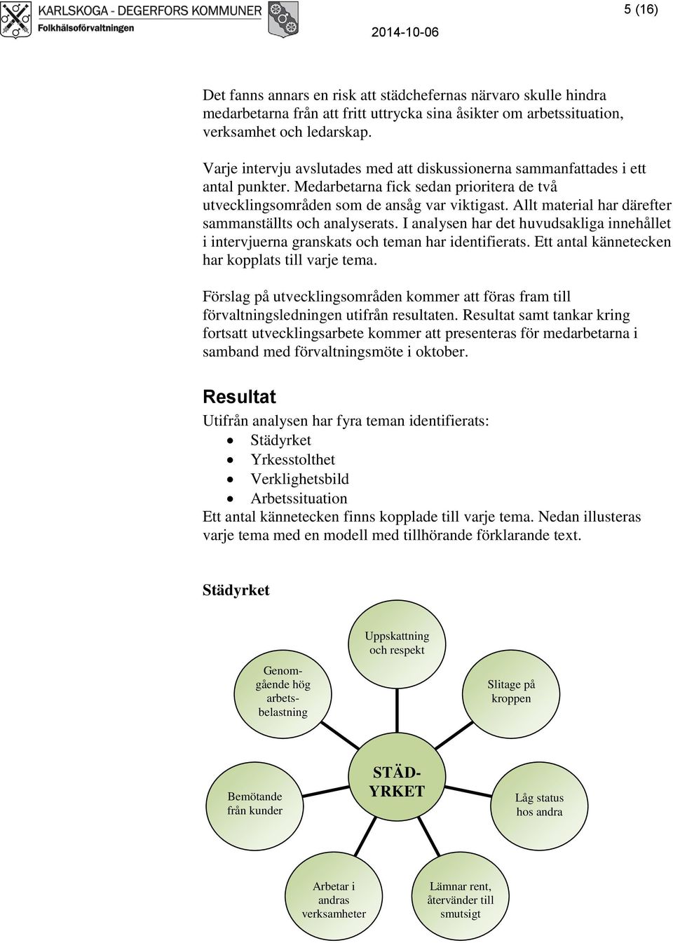 Allt material har därefter sammanställts och analyserats. I analysen har det huvudsakliga innehållet i intervjuerna granskats och teman har identifierats.