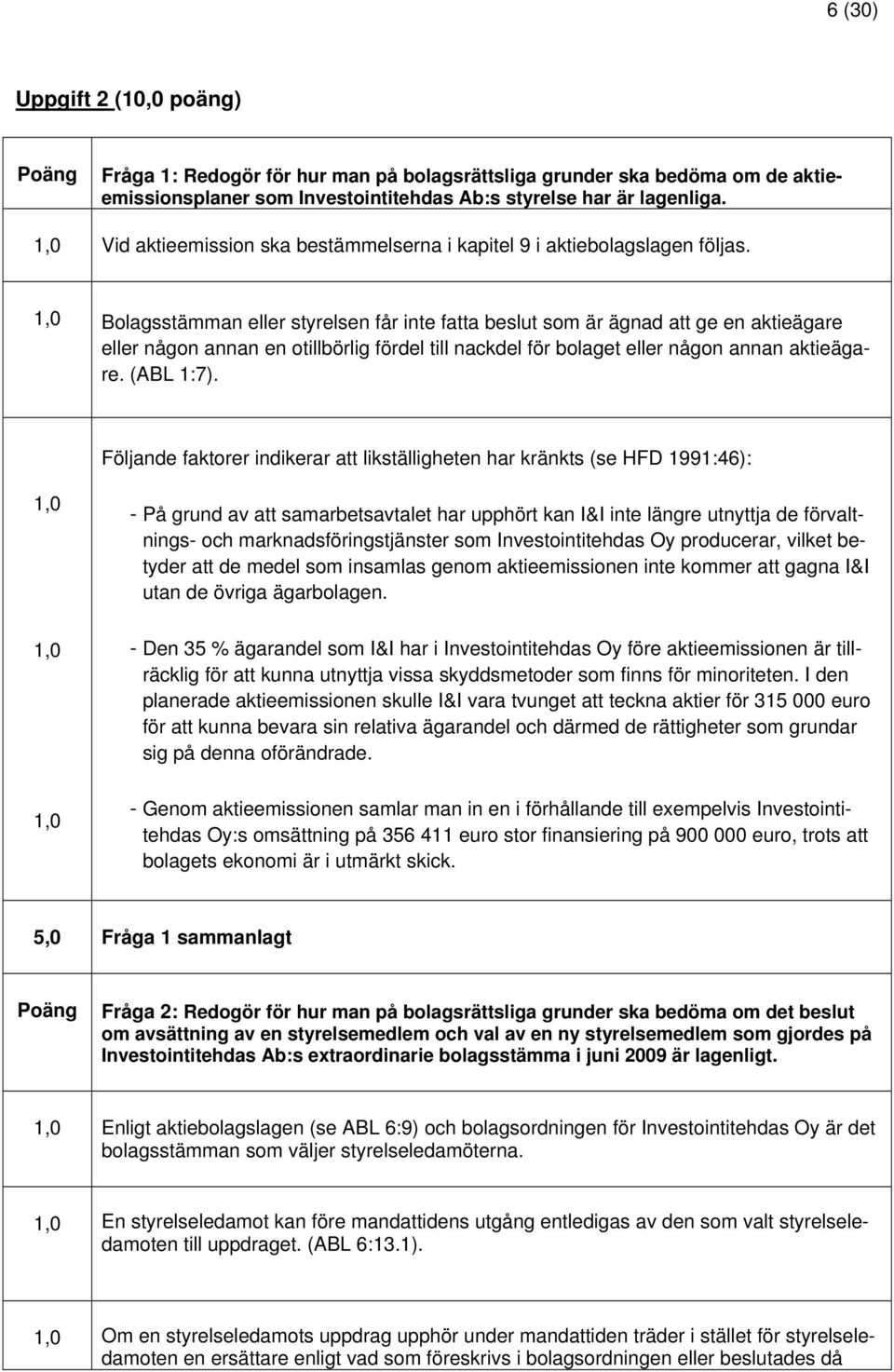 1,0 Bolagsstämman eller styrelsen får inte fatta beslut som är ägnad att ge en aktieägare eller någon annan en otillbörlig fördel till nackdel för bolaget eller någon annan aktieägare. (ABL 1:7).