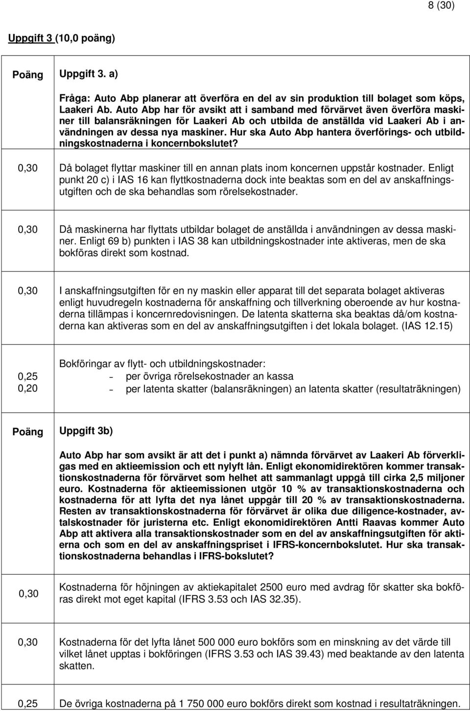 Hur ska Auto Abp hantera överförings- och utbildningskostnaderna i koncernbokslutet? 0,30 Då bolaget flyttar maskiner till en annan plats inom koncernen uppstår kostnader.