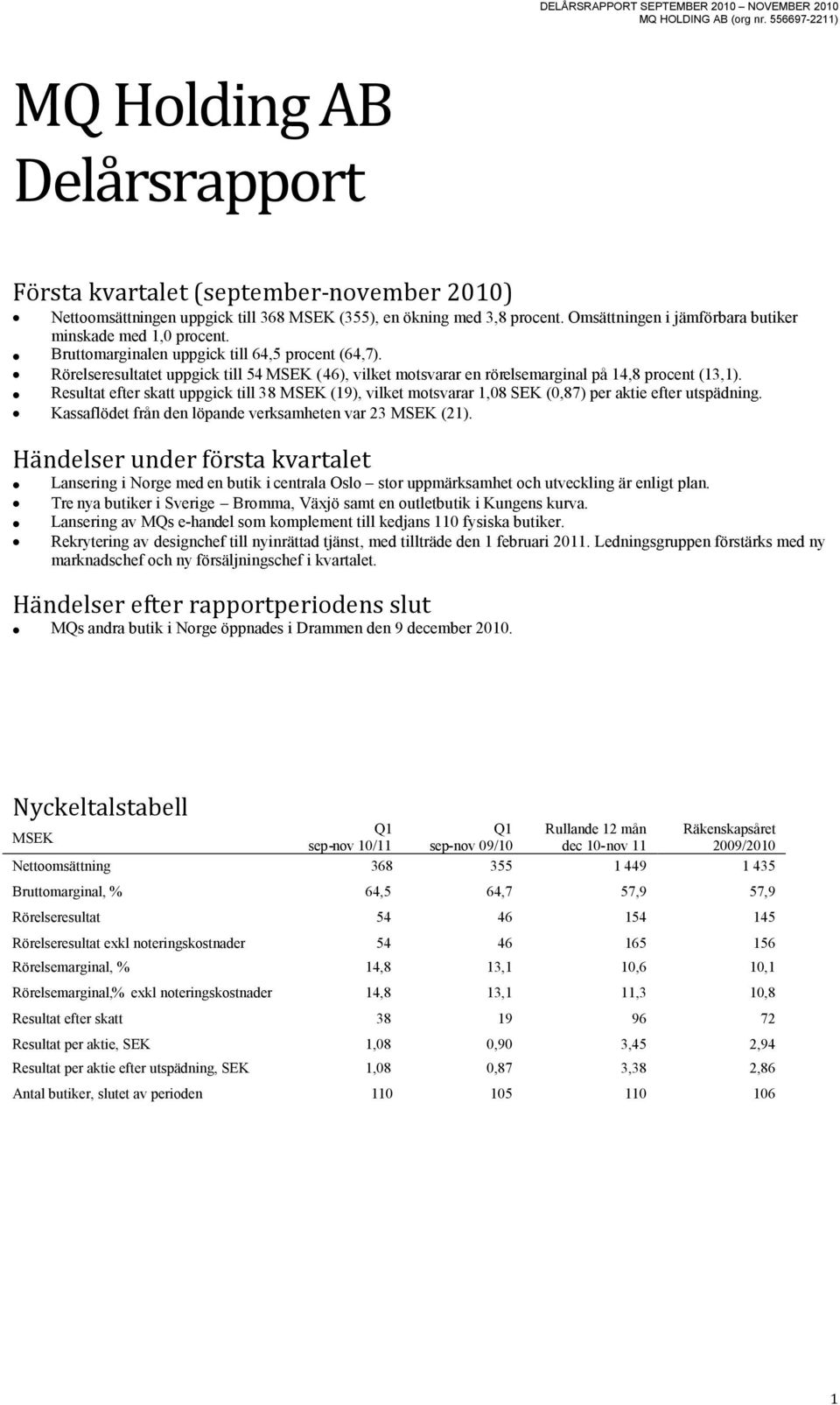 Rörelseresultatet uppgick till 54 MSEK (46), vilket motsvarar en rörelsemarginal på 14,8 procent (13,1).