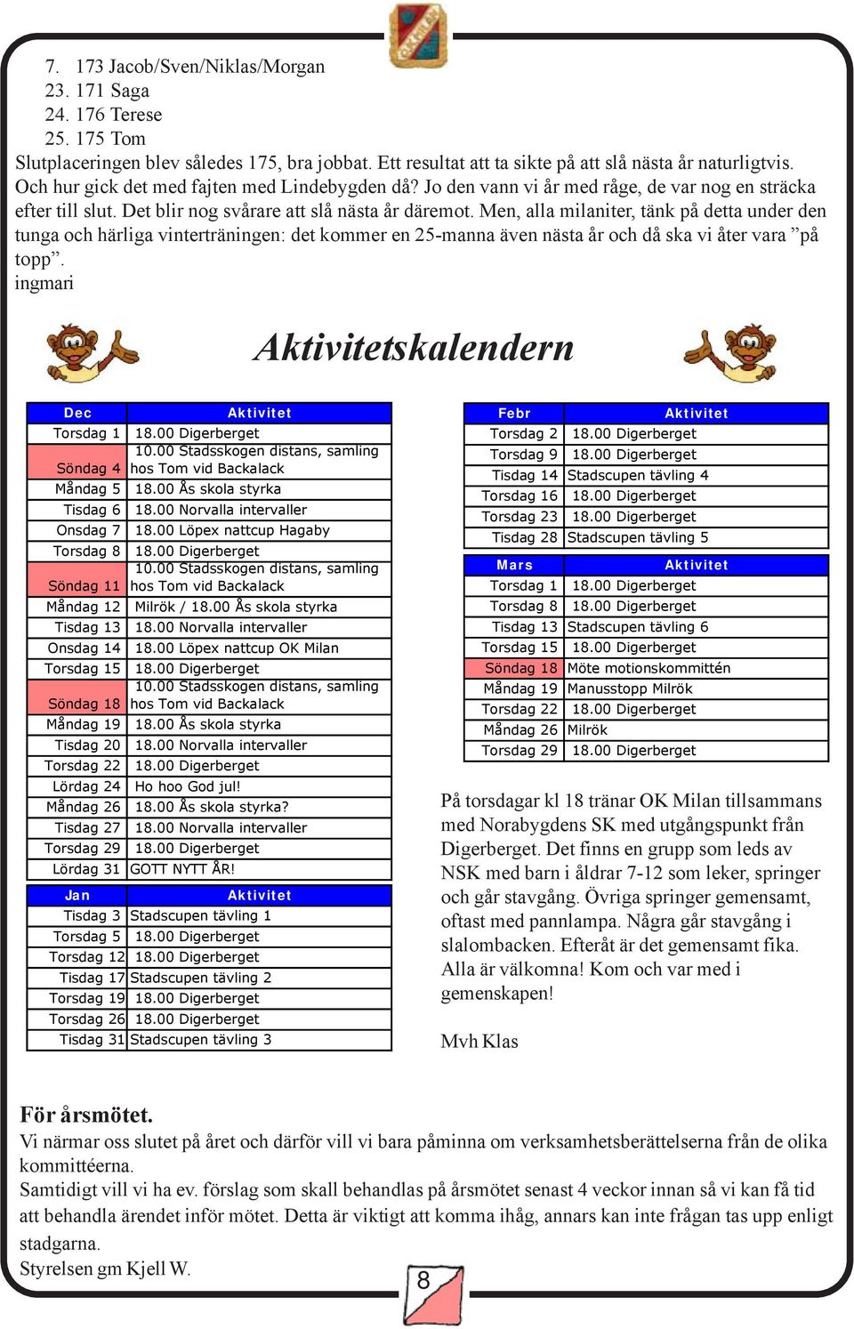 Men, alla milaniter, tänk på detta under den tunga och härliga vinterträningen: det kommer en 25-manna även nästa år och då ska vi åter vara på topp.