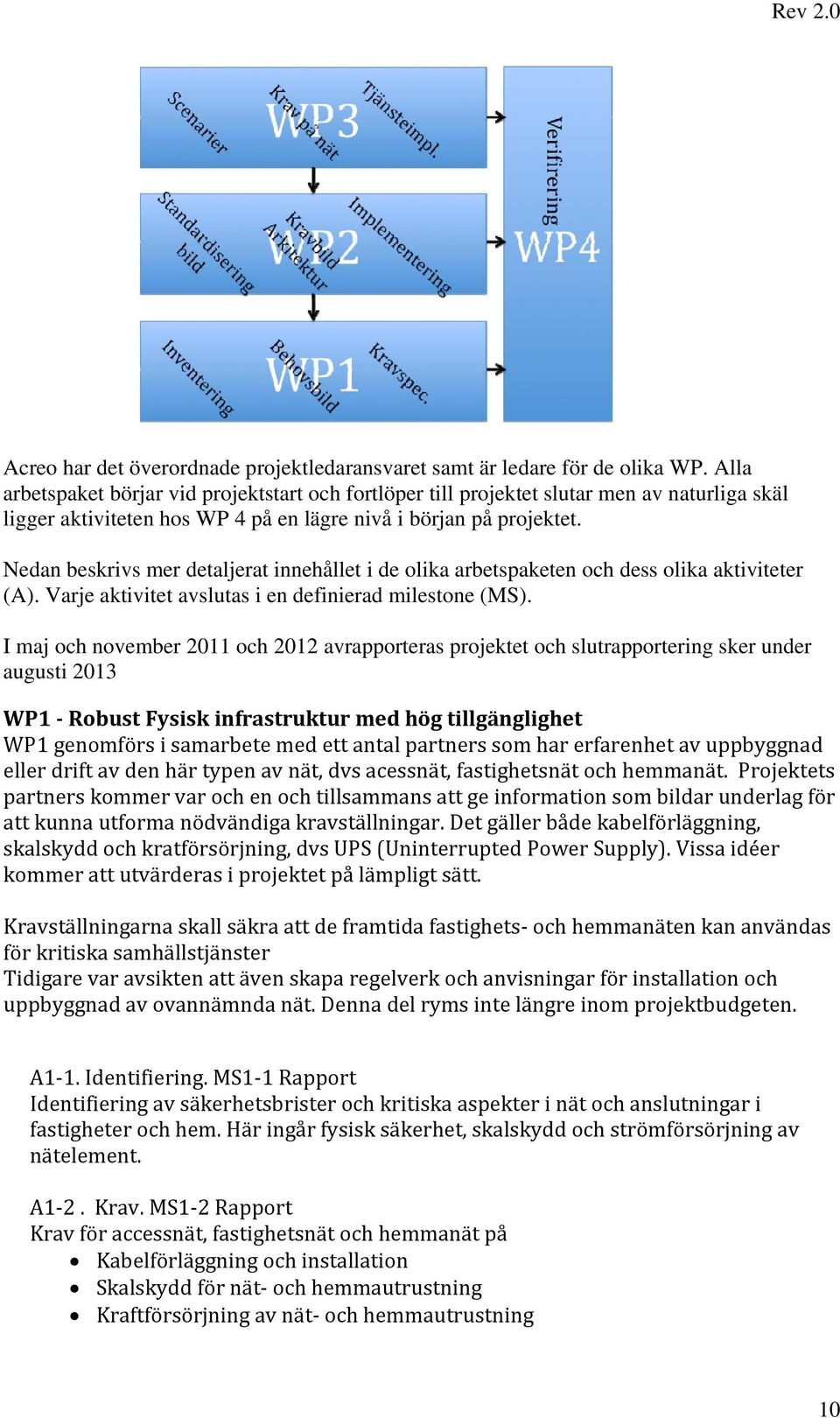 Nedan beskrivs mer detaljerat innehållet i de olika arbetspaketen och dess olika aktiviteter (A). Varje aktivitet avslutas i en definierad milestone (MS).