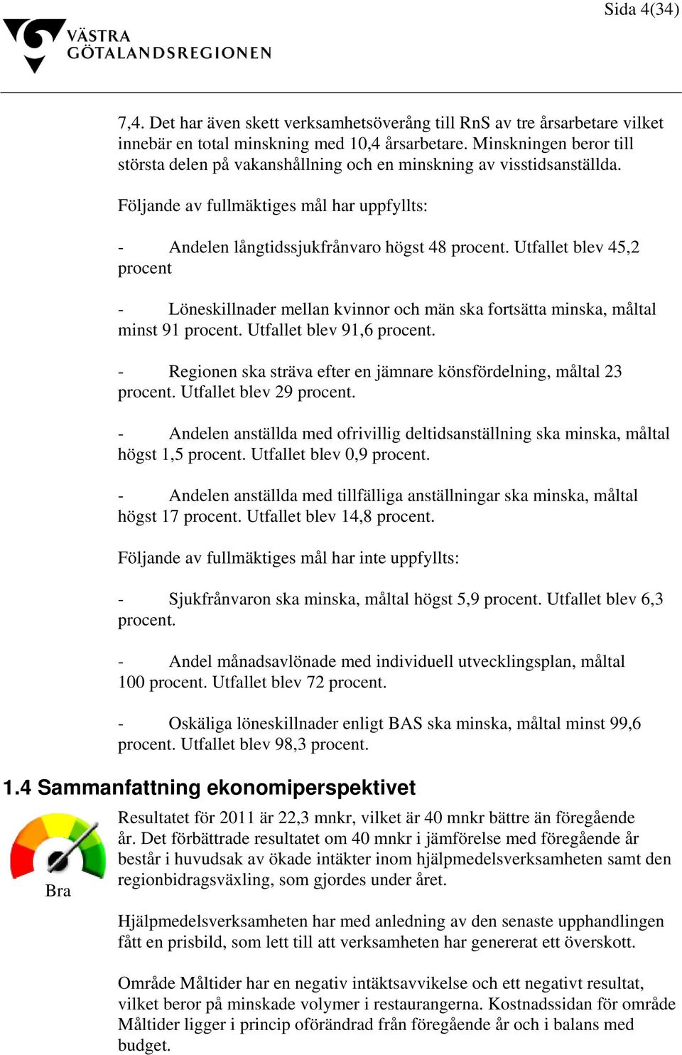 Utfallet blev 45,2 procent - Löneskillnader mellan kvinnor och män ska fortsätta minska, måltal minst 91 procent. Utfallet blev 91,6 procent.