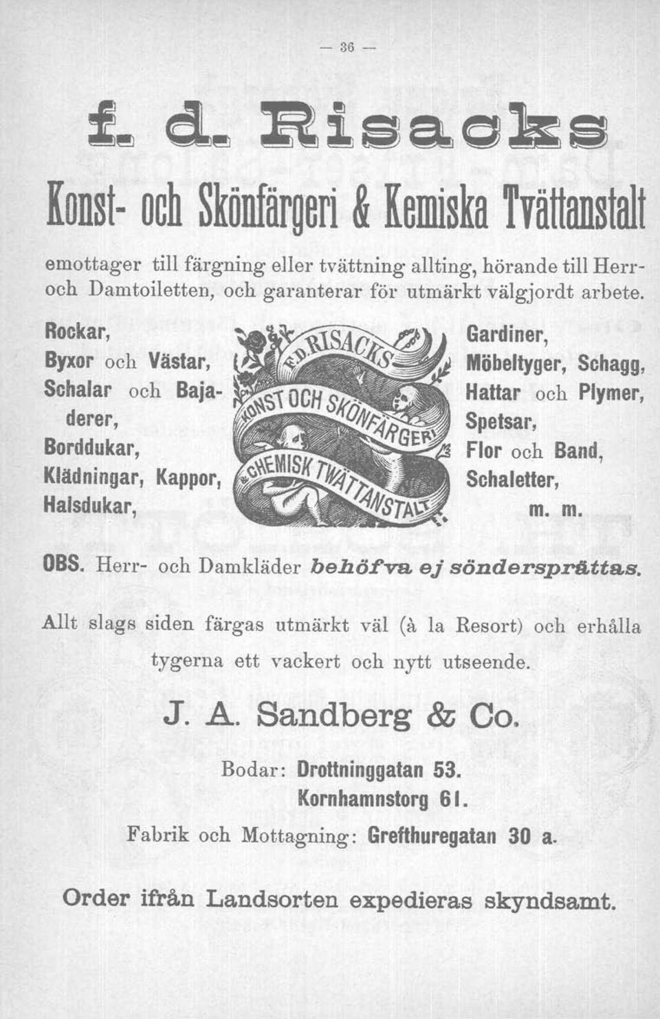 Rockar, Byxor och Västar, Schalar och Bajaderer, Borddukar, Klädningar, Kappor, Halsdukar, Gardiner, Möbeltyger, Schagg, Hattar och Plymer, Spetsar, Flor och Band,