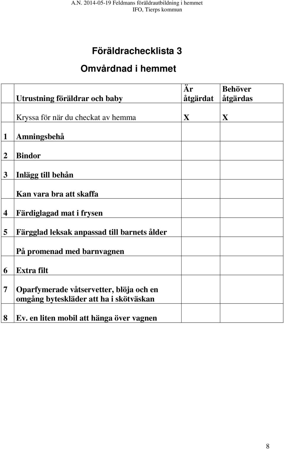 frysen 5 Färgglad leksak anpassad till barnets ålder På promenad med barnvagnen 6 Extra filt 7