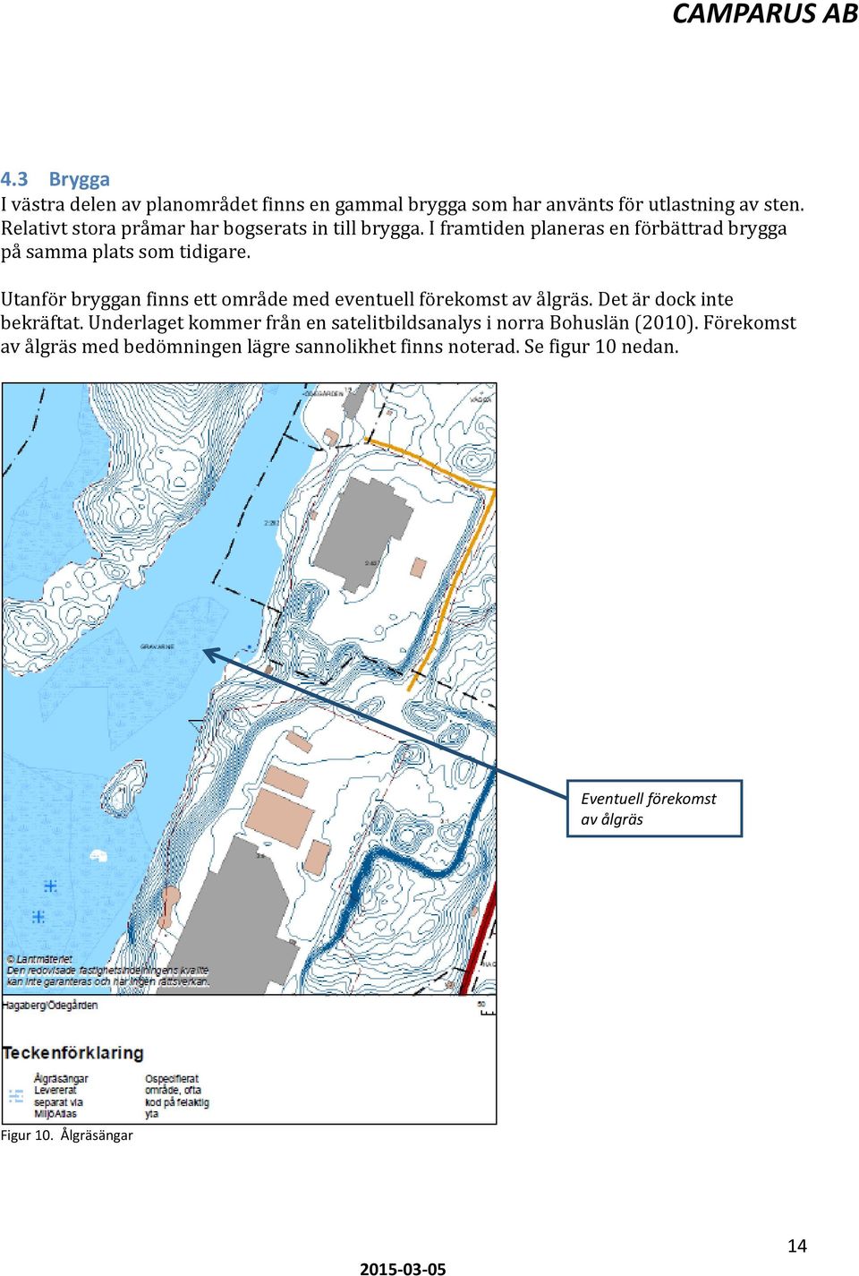 Utanför bryggan finns ett område med eventuell förekomst av ålgräs. Det är dock inte bekräftat.