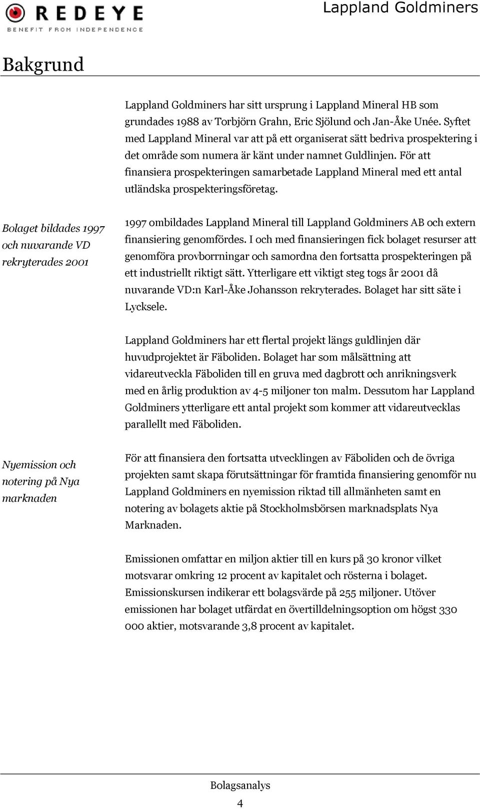 För att finansiera prospekteringen samarbetade Lappland Mineral med ett antal utländska prospekteringsföretag.