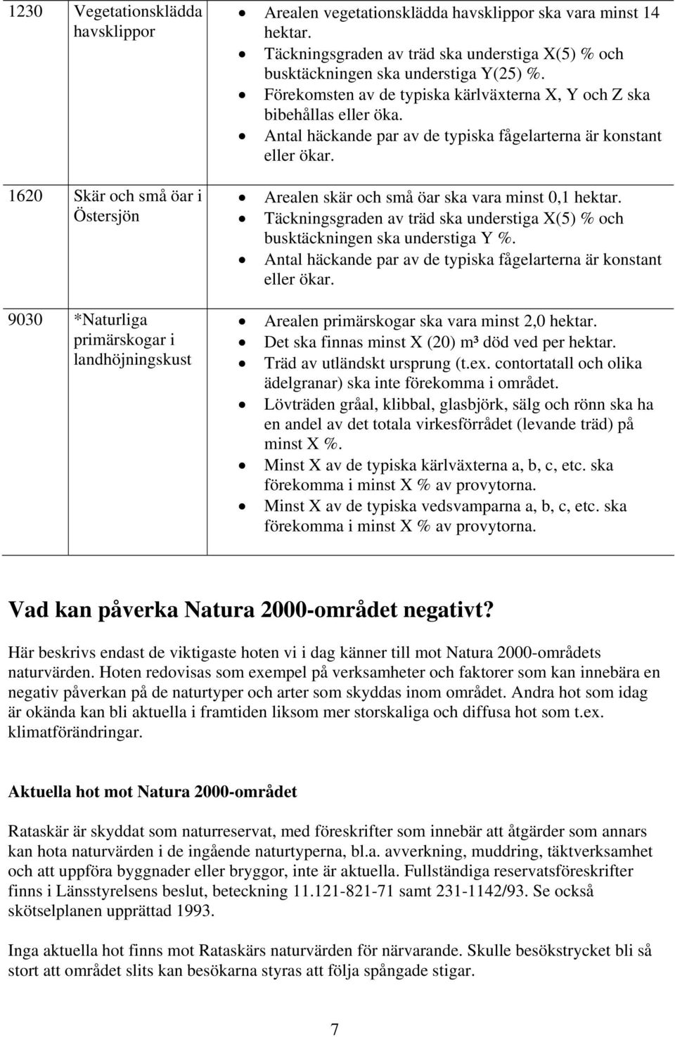 Antal häckande par av de typiska fågelarterna är konstant eller ökar. Arealen skär och små öar ska vara minst 0,1 hektar.