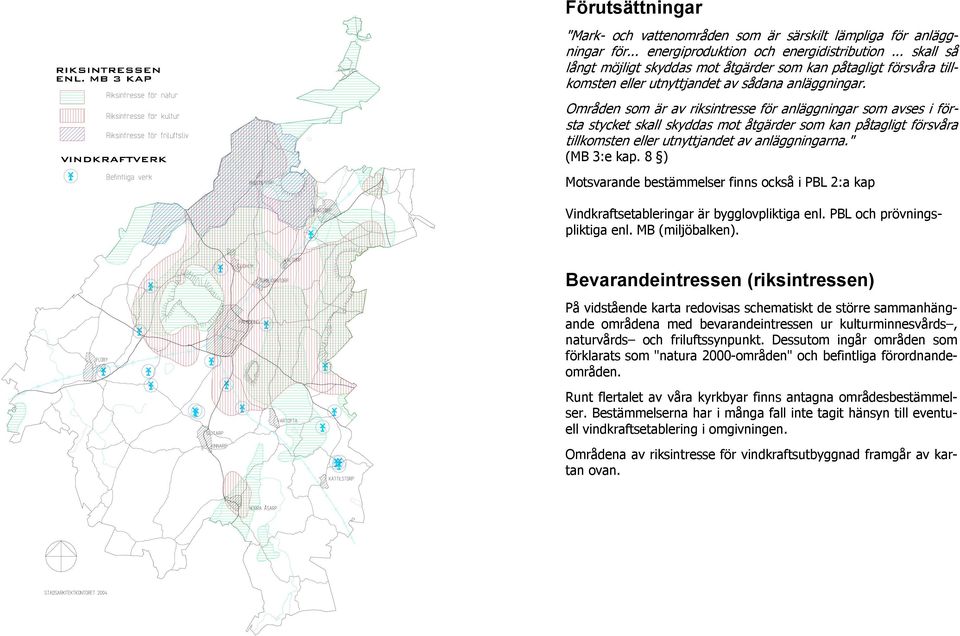 Områden som är av riksintresse för anläggningar som avses i första stycket skall skyddas mot åtgärder som kan påtagligt försvåra tillkomsten eller utnyttjandet av anläggningarna." (MB 3:e kap.