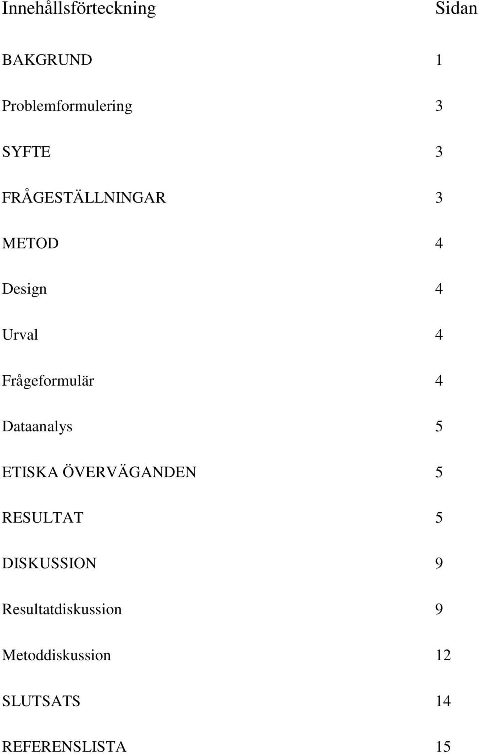 Frågeformulär 4 Dataanalys 5 ETISKA ÖVERVÄGANDEN 5 RESULTAT 5