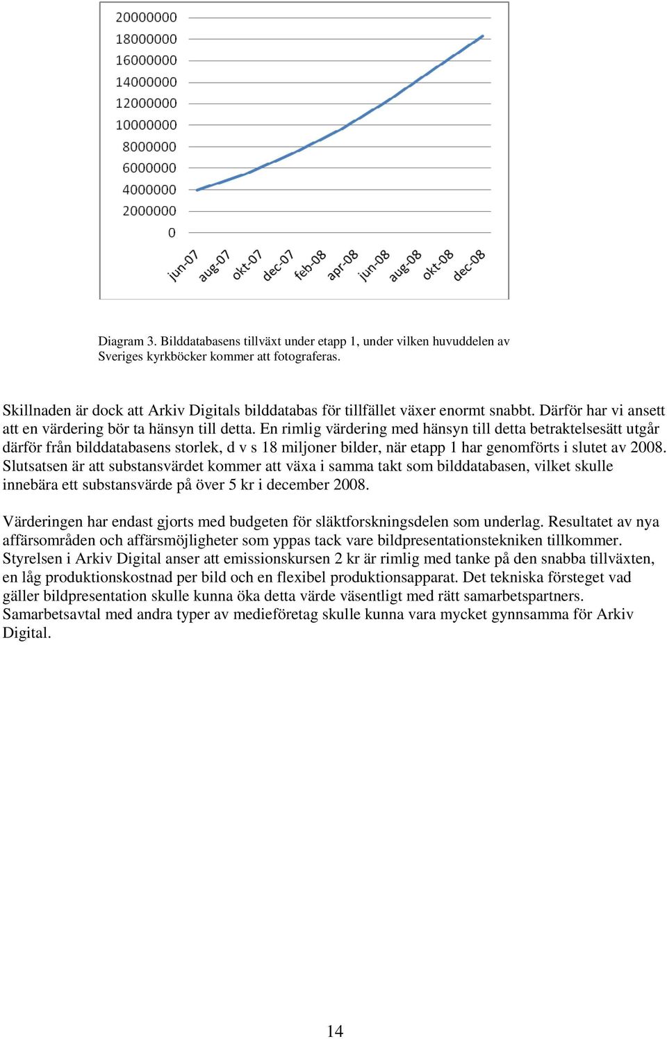 En rimlig värdering med hänsyn till detta betraktelsesätt utgår därför från bilddatabasens storlek, d v s 18 miljoner bilder, när etapp 1 har genomförts i slutet av 2008.