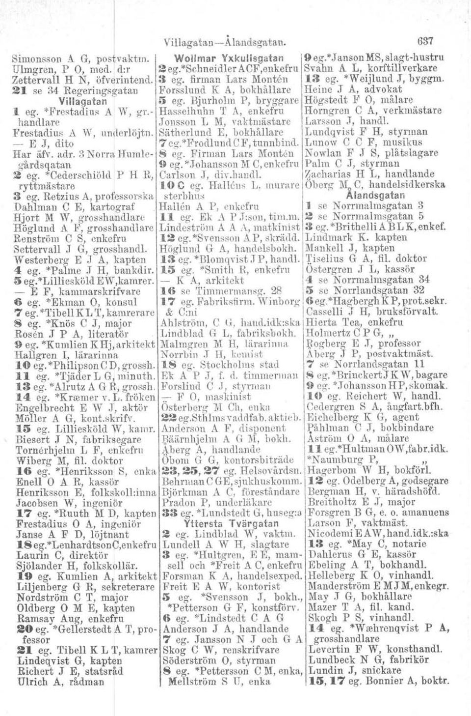 21 se 34 Regeringsgatan Forsslund K A, bokhållare Heine J A, advokat Villagatan 5 ego Bjurholm P, bryggare Högstedt F 0, målare 1. ego "Frcstadius Al W, gr.