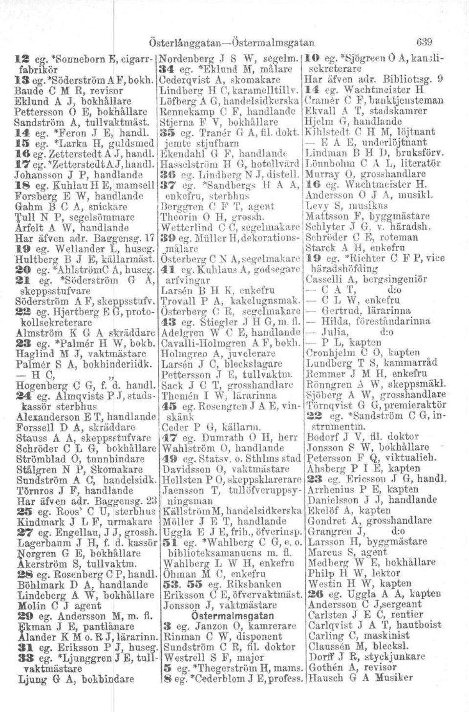 14 ego Wachtmeister H Eklund A J, bokhålbre Löfberg A G, handelsidkerska Cramor C P, banktjensteman Pettersson O E, bokhållare Rennekamp C F, handlande Ekvall A T, stadskamrer Sandström A,