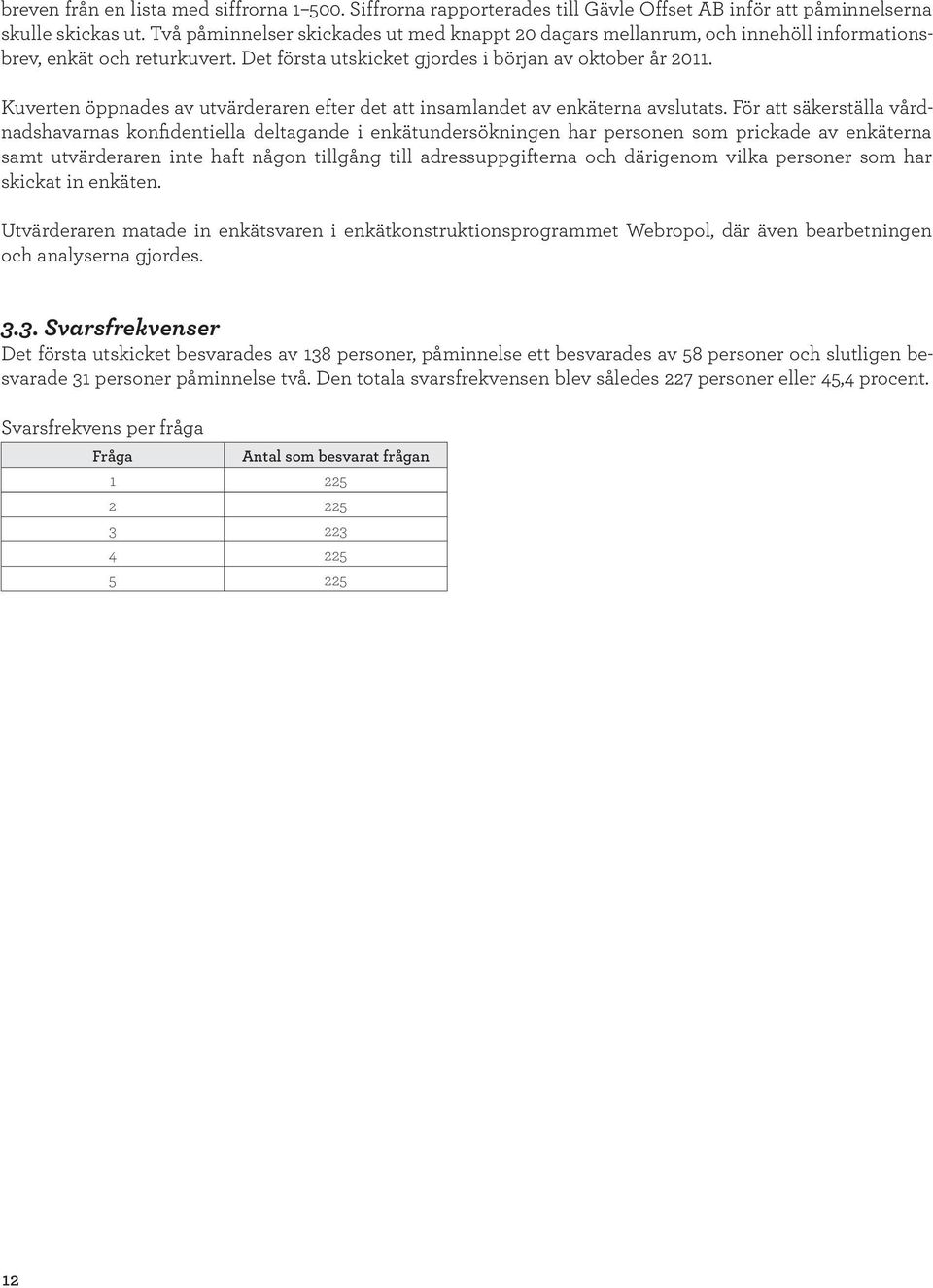 Kuverten öppnades av utvärderaren efter det att insamlandet av enkäterna avslutats.