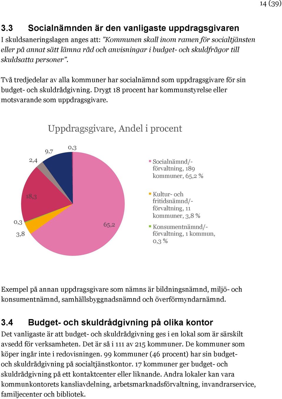 till skuldsatta soner. Två tredjedelar av alla kommuner har socialnämnd som uppdragsgivare för sin budget- och skuldrådgivning.