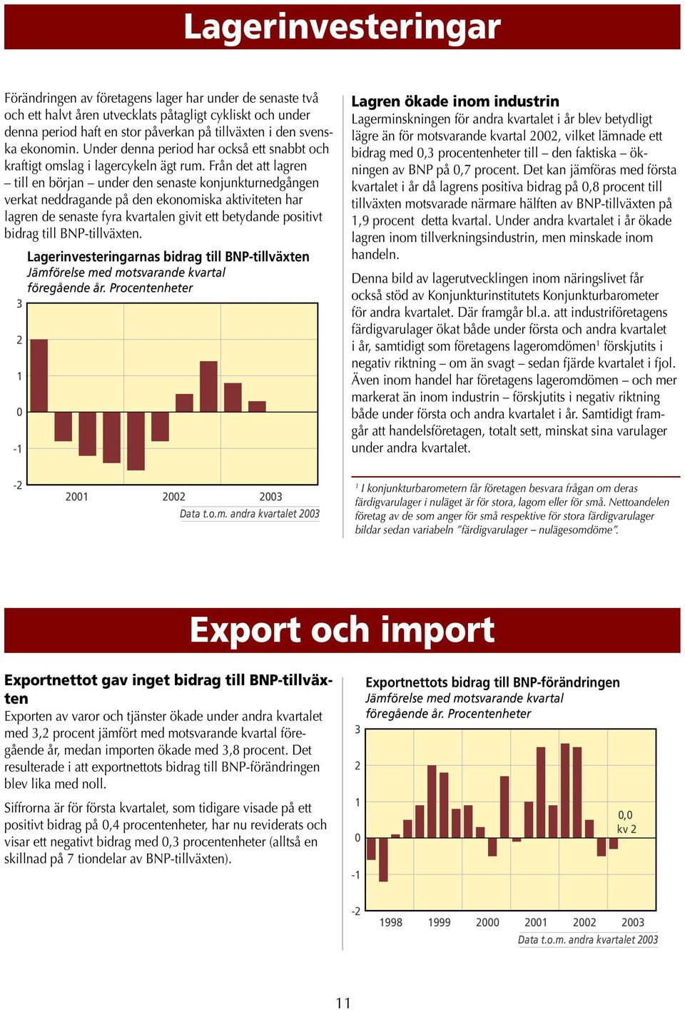 Från det att lagren till en början under den senaste konjunkturnedgången verkat neddragande på den ekonomiska aktiviteten har lagren de senaste fyra kvartalen givit ett betydande positivt bidrag till