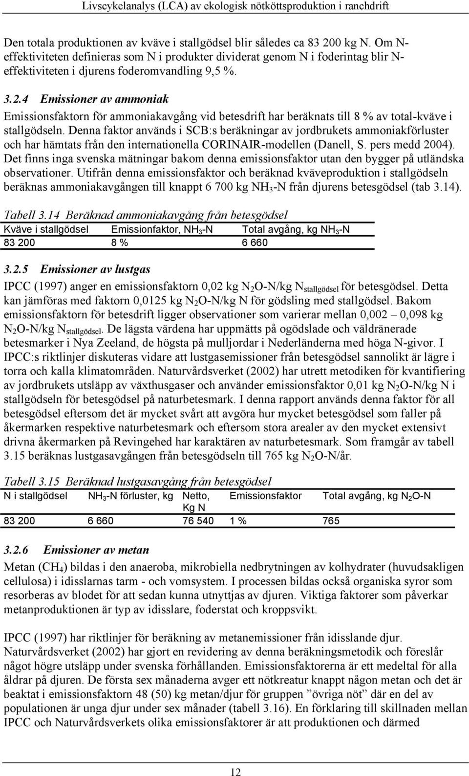 4 Emissioner av ammoniak Emissionsfaktorn för ammoniakavgång vid betesdrift har beräknats till 8 % av total-kväve i stallgödseln.